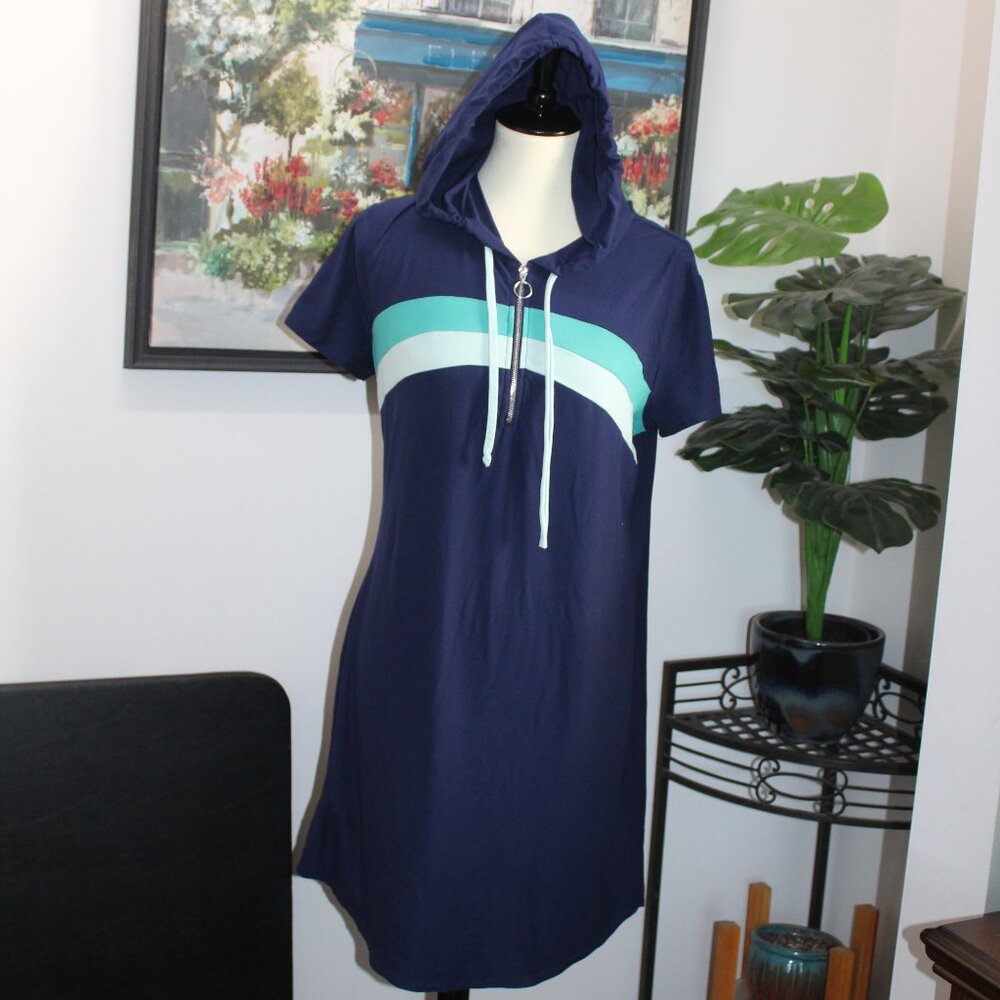 No Boundaries Juniors XL 15-17 Navy Combo Cover-Up Hooded Dress